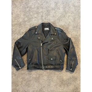 Vintage FMC Black Leather Motorcycle Jacket Mens Size 52 Great Condition